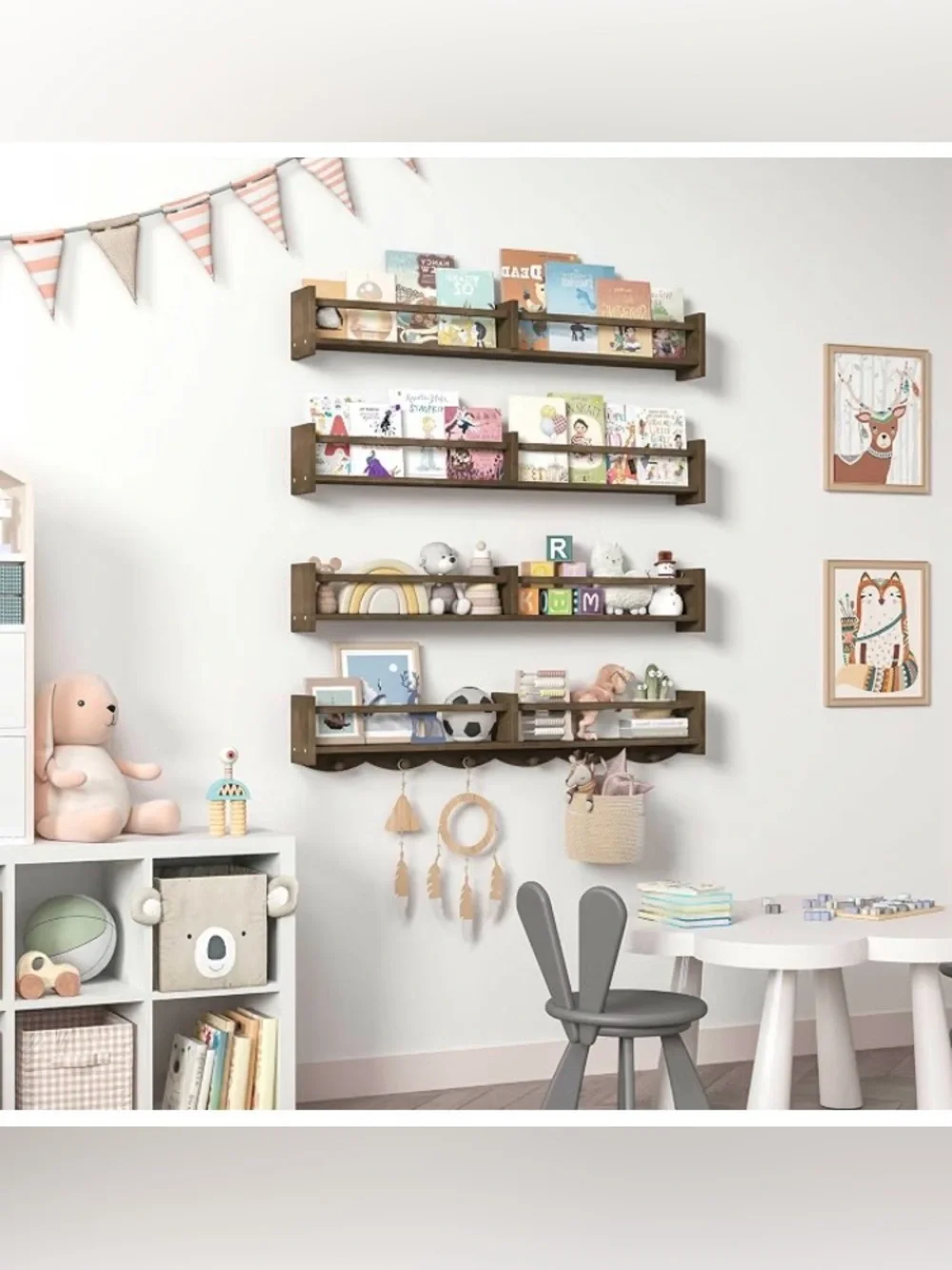 34Inch Nursery Bookshelves,Set of 4,Wall Floating Shelf , DARK BROWN, SEALED